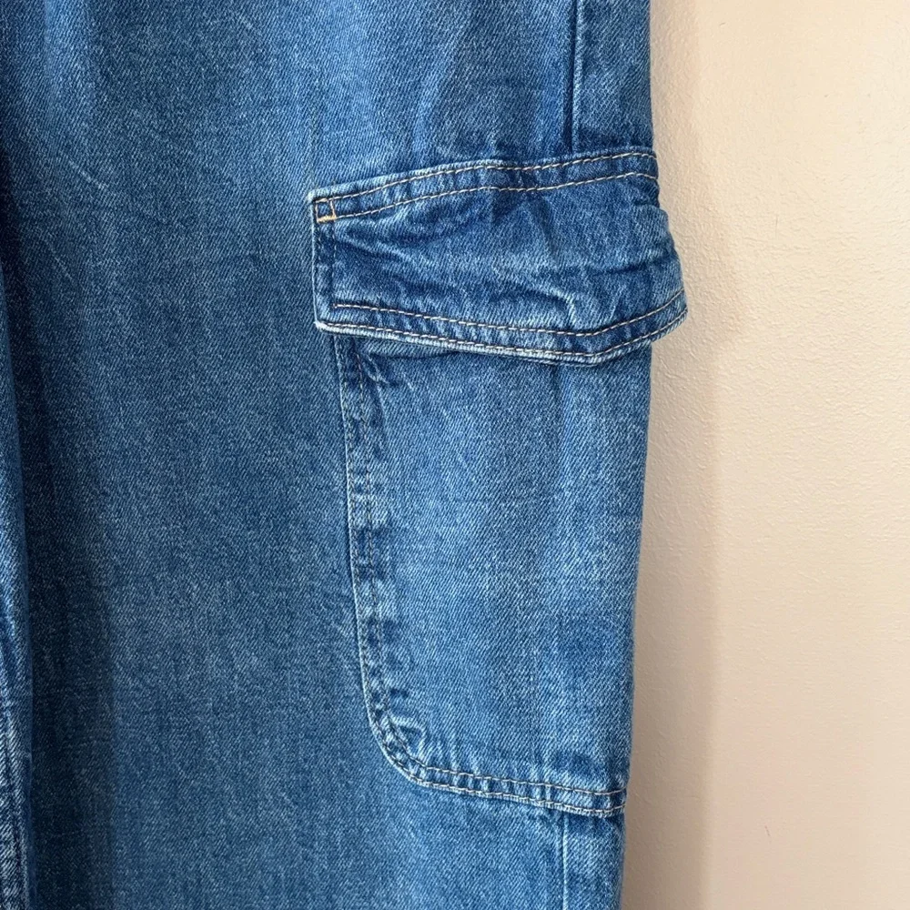 GAP Wide Leg Cargo Jeans High Rise Medium Blue Wash Size‎ Medium